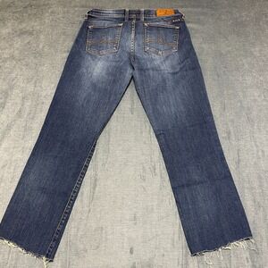 Lucky Brand Jeans Womens 8 29x30 Blue Denim Frayed Hem Mid Rise Sofia Straight